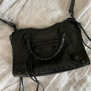 Black Balenciaga Classic AJ Mini City Croc-Embossed Crossbody